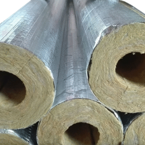 پشم سنگ لوله‌ای برای لوله با قطر خارجی 1/2 اینچ به ضخامت عایق 2.5 سانتی‌متر، به دانسیته ۱۰۰-۱۲۰ کیلوگرم بر متر مکعب (دارای روکش فویل آلومینیوم ۶۰ میکرون)