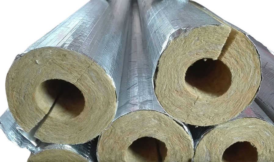 پشم سنگ لولهای برای لوله با قطر خارجی 1/2 اینچ به ضخامت عایق 2.5 سانتیمتر، به دانسیته ۱۰۰-۱۲۰ کیلوگرم بر متر مکعب (دارای روکش فویل آلومینیوم ۶۰ میکرون)